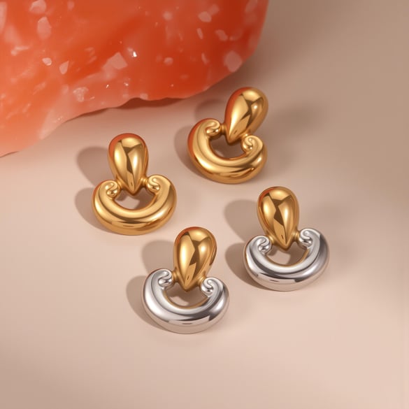 1 paar elegante oorbellen van gemengd roestvrij staal met druppels voor dames