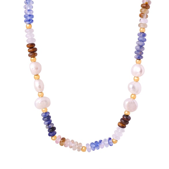 1 pezzo elegante collana di perline in acciaio inossidabile color oro con pietra naturale da donna