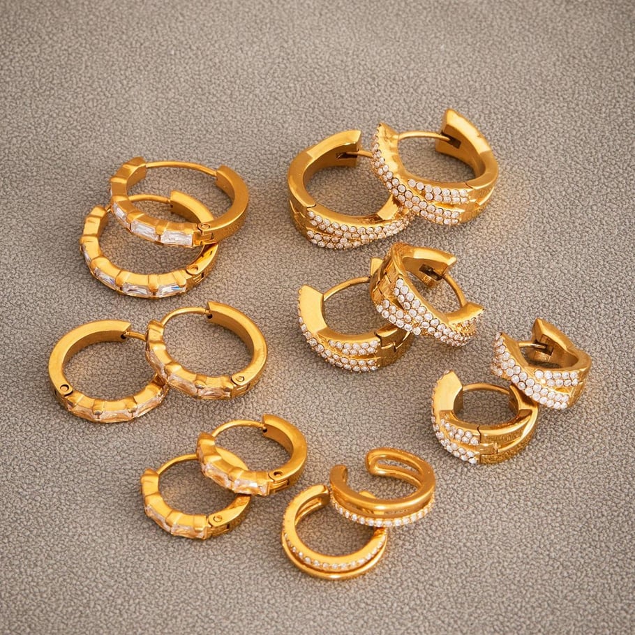 1 Paar luxuriöse kreisförmige Creolen aus Edelstahl in Goldfarbe mit Zirkonia für Damen Bild6