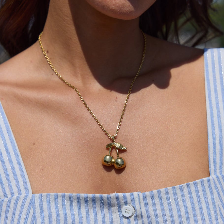 1 Piece Sweet Cherry Stainless Steel Gold Color Women's Pendant Necklaces h5Picture3