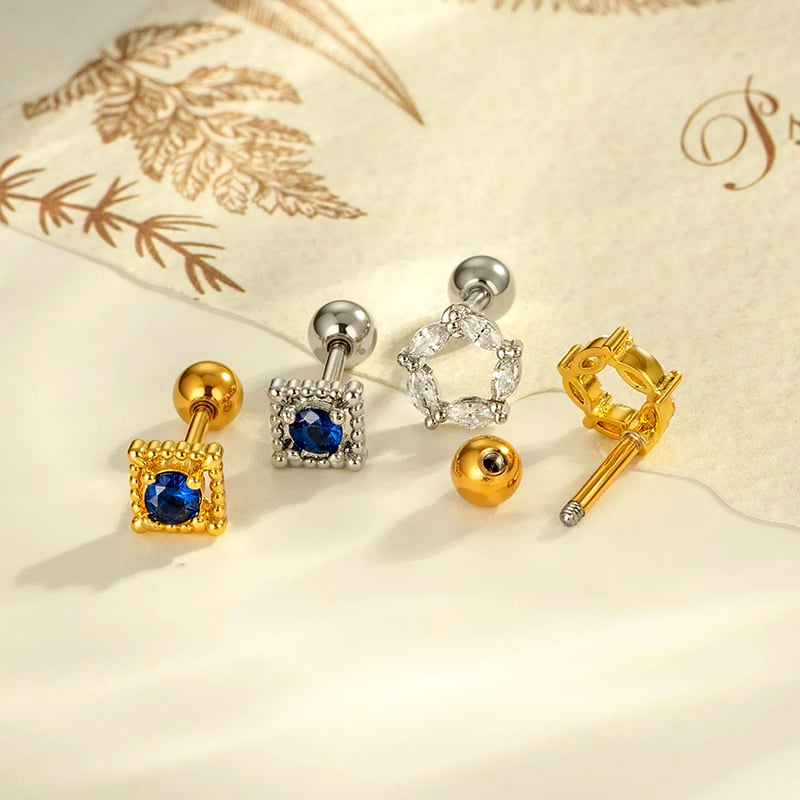 1 stuk hart ster koper goud kleur zirkoon piercing oorbel Afbeelding3