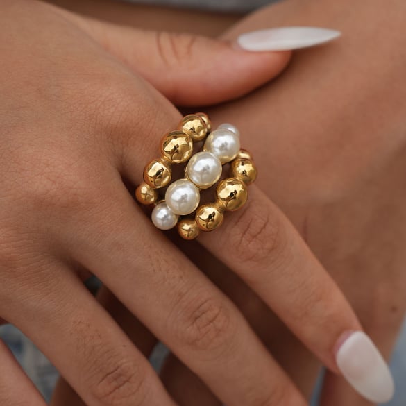 1 Stück Simple Series Natural Patchwork Edelstahl Goldfarben Statement Ringe