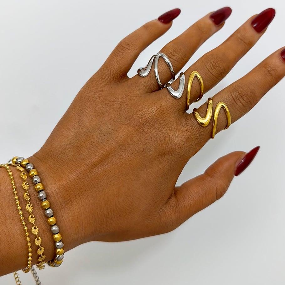 1 Stück Retro Unregelmäßige Form Edelstahl Gold Farbe Damen Statement Ringe Bild7