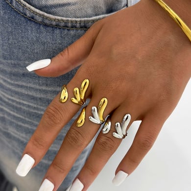1 Piece Simple Irregular Shape Stainless Steel  Gold Color Woemn's  Statement Rings h5 Picture7