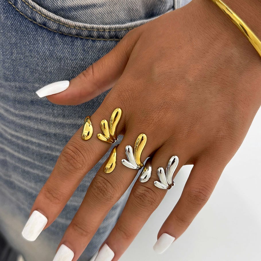 1 Piece Simple Irregular Shape Stainless Steel  Gold Color Woemn's  Statement Rings Picture7