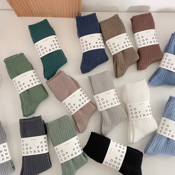 Soft Solid -Color Vertical Striped Women's  Mid-Calf Socks