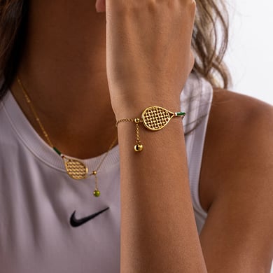 Conjuntos de joyas para mujer de acero inoxidable color dorado con raqueta de tenis deportiva h5 Imagen3