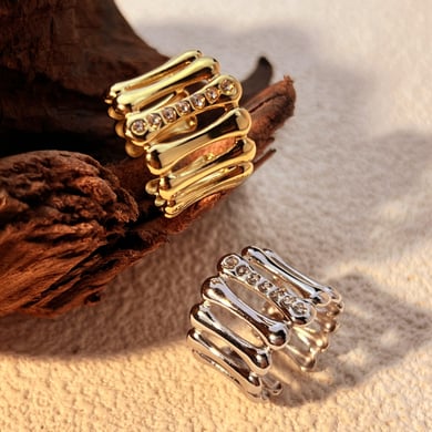 1 Piece Classic Stainless Steel Gold Color Zircon Statement Ring h5 Picture2
