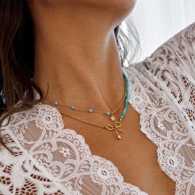 1 Piece Elegant Bow Knot Beads Stainless Steel Gold Color Women's Layered Necklaces h5 Picture4