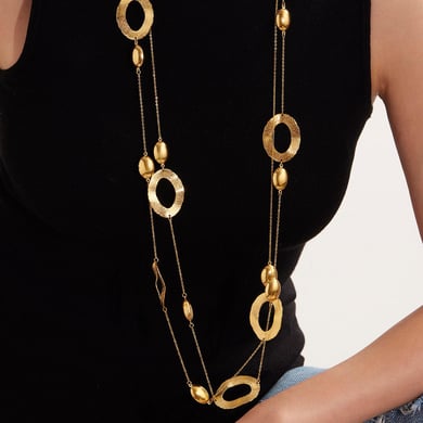 1 Piece Simple Hammer Pattern Stainless Steel Gold Color Women's Long Necklaces h5 Picture6