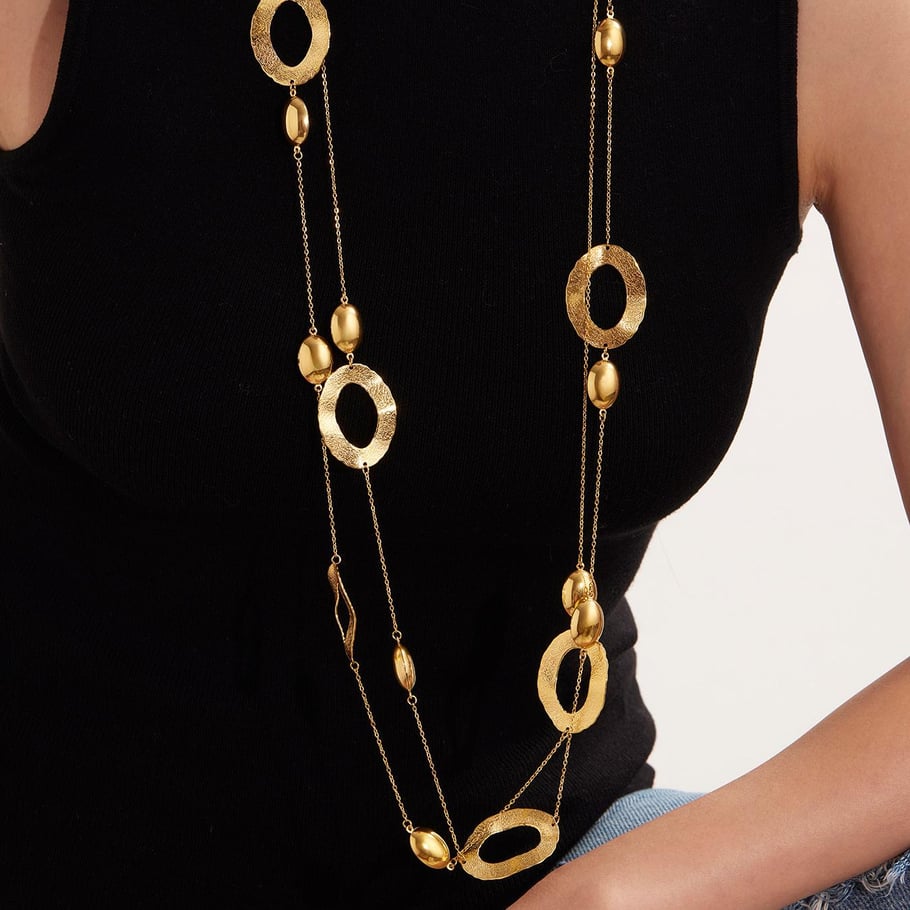 1 Piece Simple Hammer Pattern Stainless Steel Gold Color Women's Long Necklaces Picture6
