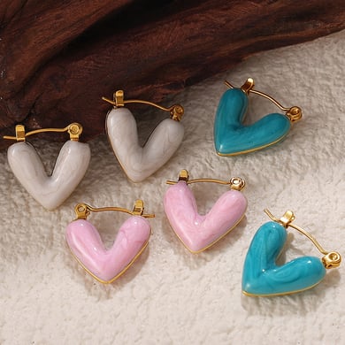 1 Pair Enamel Heart Stainless Steel Drop Earrings h5 Picture3