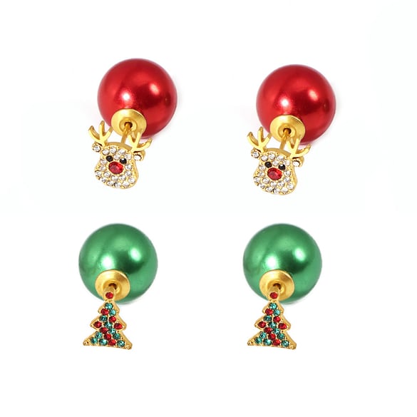 1 paar kerst-elanden oorbellen van roestvrij staal met gouden zirkonia voor dames