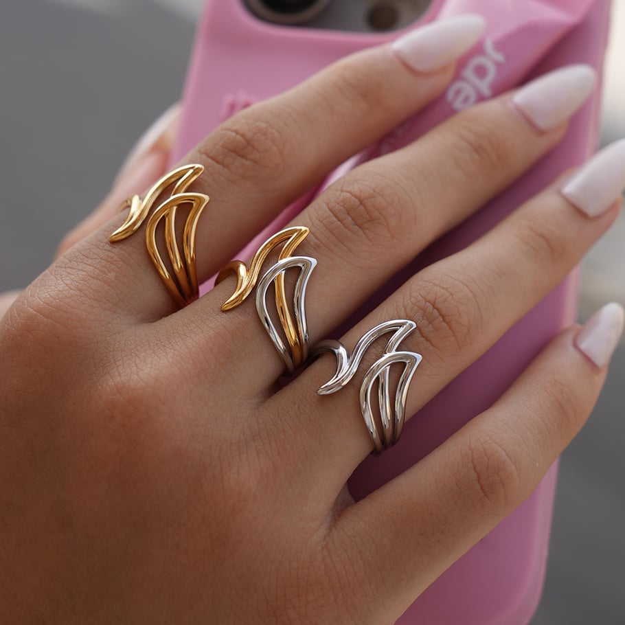 1 Stück Tägliche unregelmäßige Form Edelstahl Gold Farbe Damen Statement Ringe Bild8