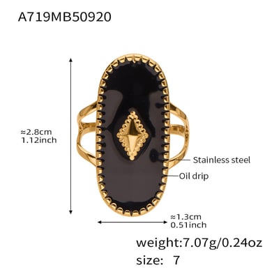 1 Piece Polychrome Oval Stainless Steel Gold Color Statement Rings h5 
