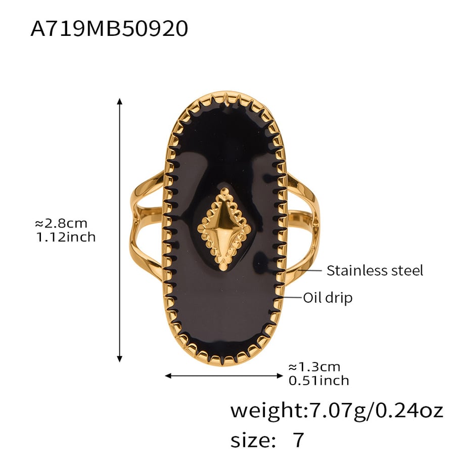 1 Piece Polychrome Oval Stainless Steel Gold Color Statement Rings 