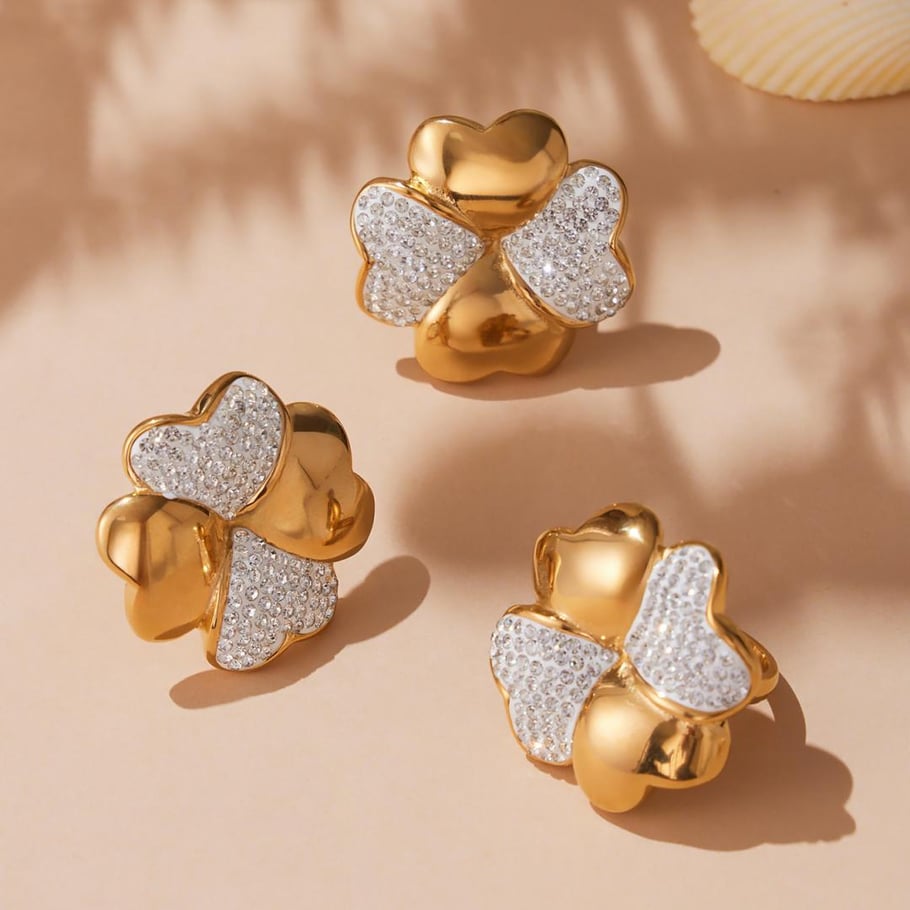 1 Piece Lustrous Clover Stainless Steel Gold Color Statement Rings Picture5