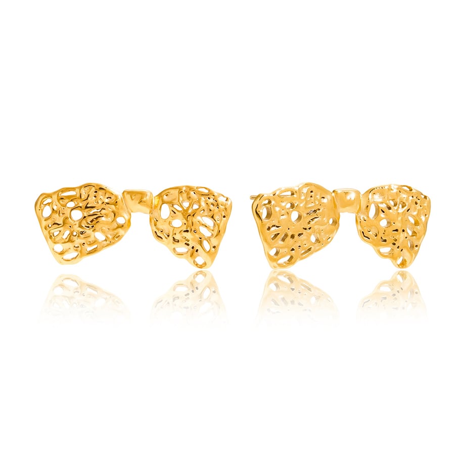 1 par de pendientes románticos de acero inoxidable con nudo ahuecado y color dorado para mujer 