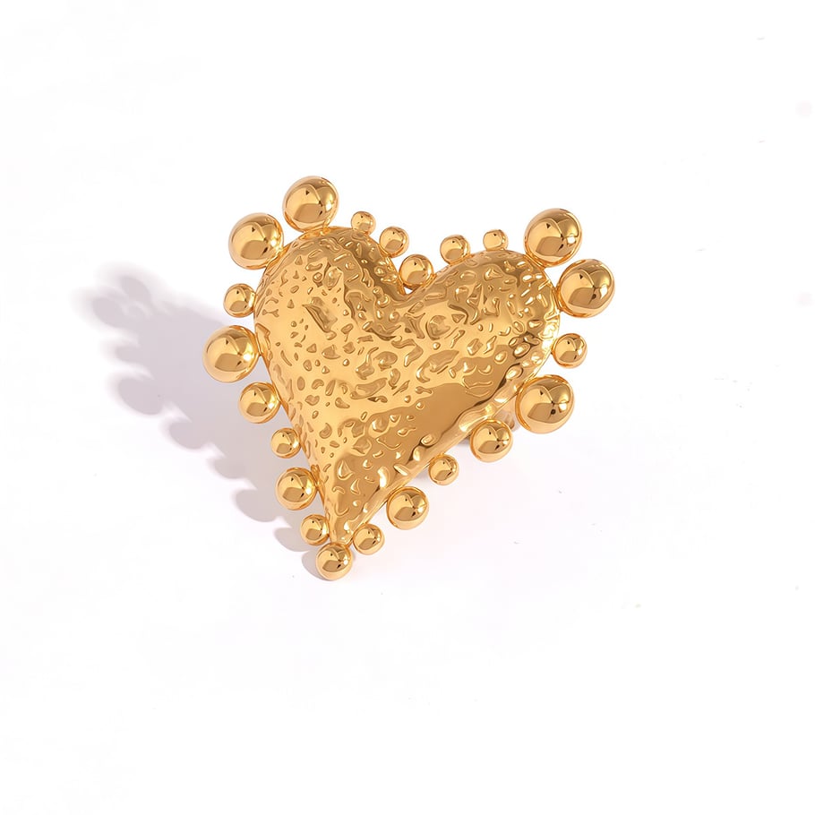 1 Piece Retro Heart Sun Stainless Steel Gold Color Women's Statement Rings