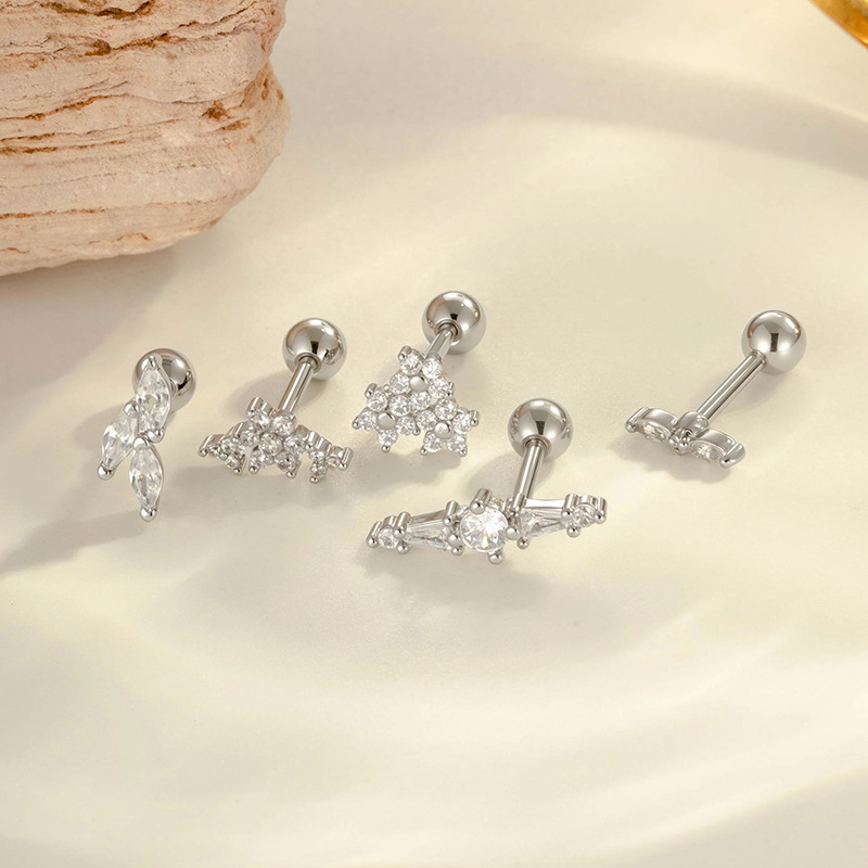 1 Piece Delicate Flower Copper Gold Color Zircon Women's Piercing Earrings Picture5