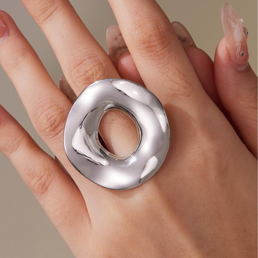 1 Piece Exaggerated Irregular Circle Stainless Steel Gold Color Statement Rings Picture6