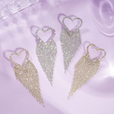 1 Pair Festive Series Heart Tassel Copper Dangle Earrings h5 Picture4