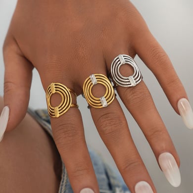 1 Stück Casual Circle Edelstahl Goldfarbene Statement-Ringe für Damen h5 Bild6