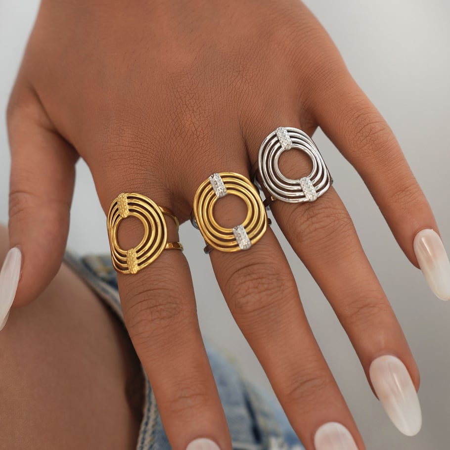 1 Stück Casual Circle Edelstahl Goldfarbene Statement-Ringe für Damen Bild6