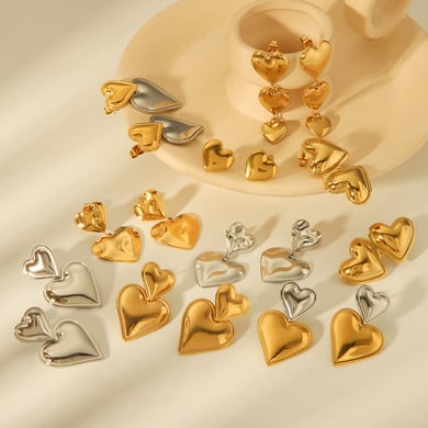 1 Pair  Heart Mixed Gold Color And Silver Colors Stainless Steel Women's Stud Earrings h5 Picture4
