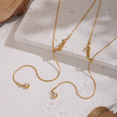 Set di collane in acciaio inossidabile color oro con catena a forma di Y h5 Immagine4