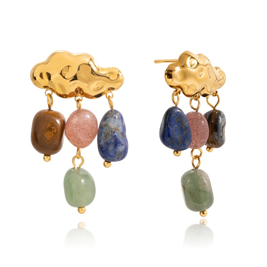 1 paio di orecchini pendenti da donna in acciaio inossidabile color oro con goccia di nuvola in pietra naturale classica 
