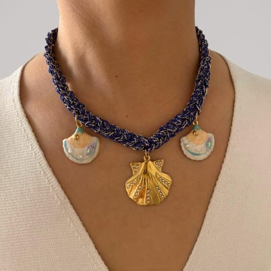 Collier pendentif en tissu coquillage et fleur, 1 pièce h5 Image3