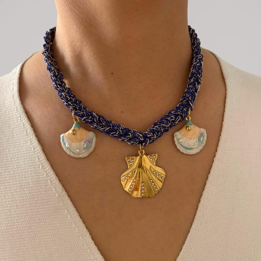 Collier pendentif en tissu coquillage et fleur, 1 pièce Image3