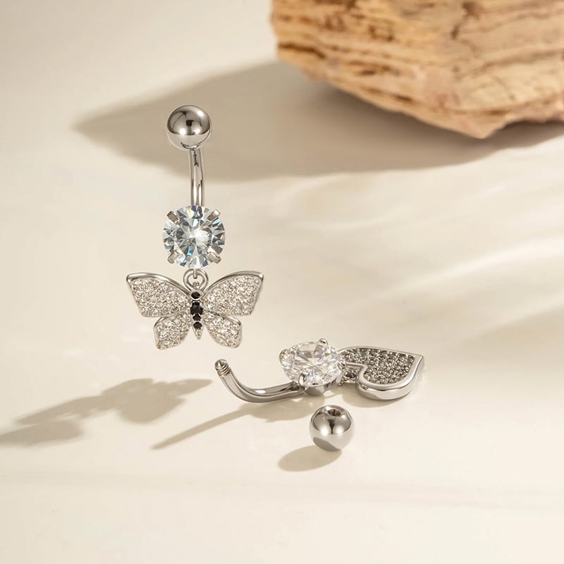 Piercing de nombril en cuivre et zircon, 1 pièce, cœur et papillon Image3
