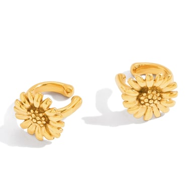 1 Pair Sophisticated Flower Stainless Steel Gold Color Women's Ear Cuffs h5 