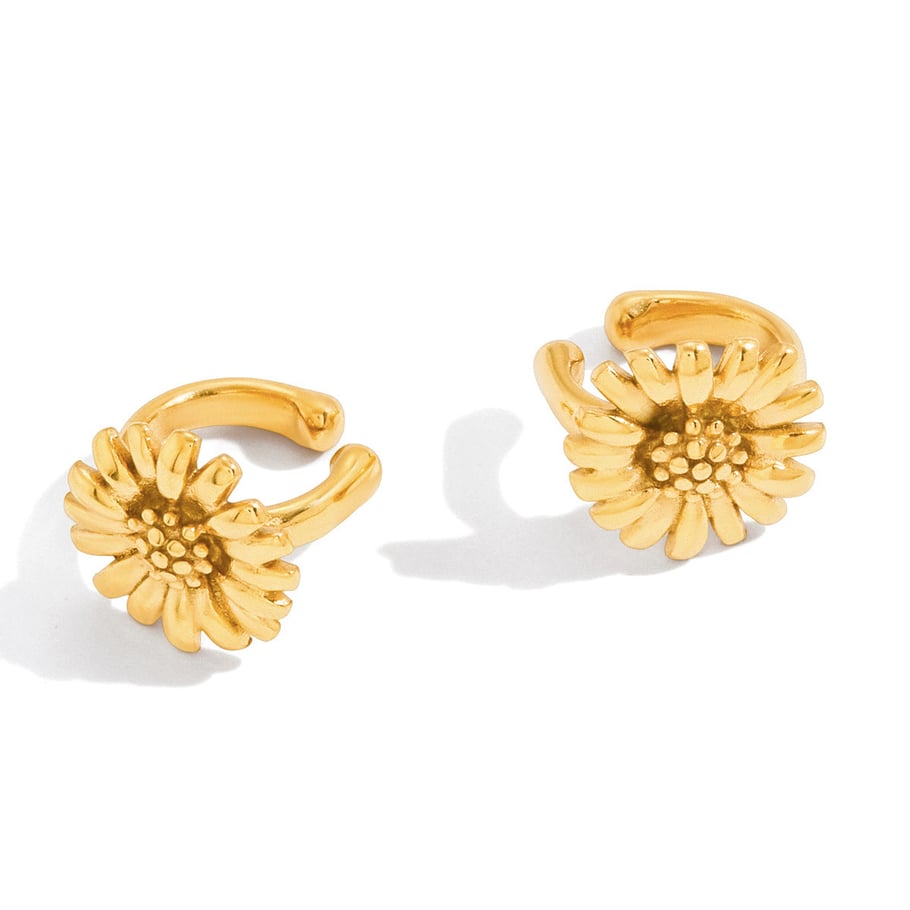 1 Pair Sophisticated Flower Stainless Steel Gold Color Women's Ear Cuffs 