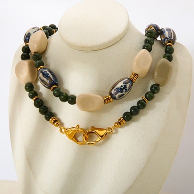 1 Piece  Retro Irregular Shape Rectangle Ceramics  Gold Color Women's Beaded Necklaces h5 Picture7