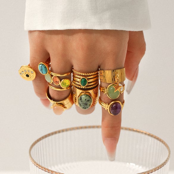 1 Piece  Daily Devil's Eye Stainless Steel   Gold Color  Natural Stone Women's Gemstone Rings