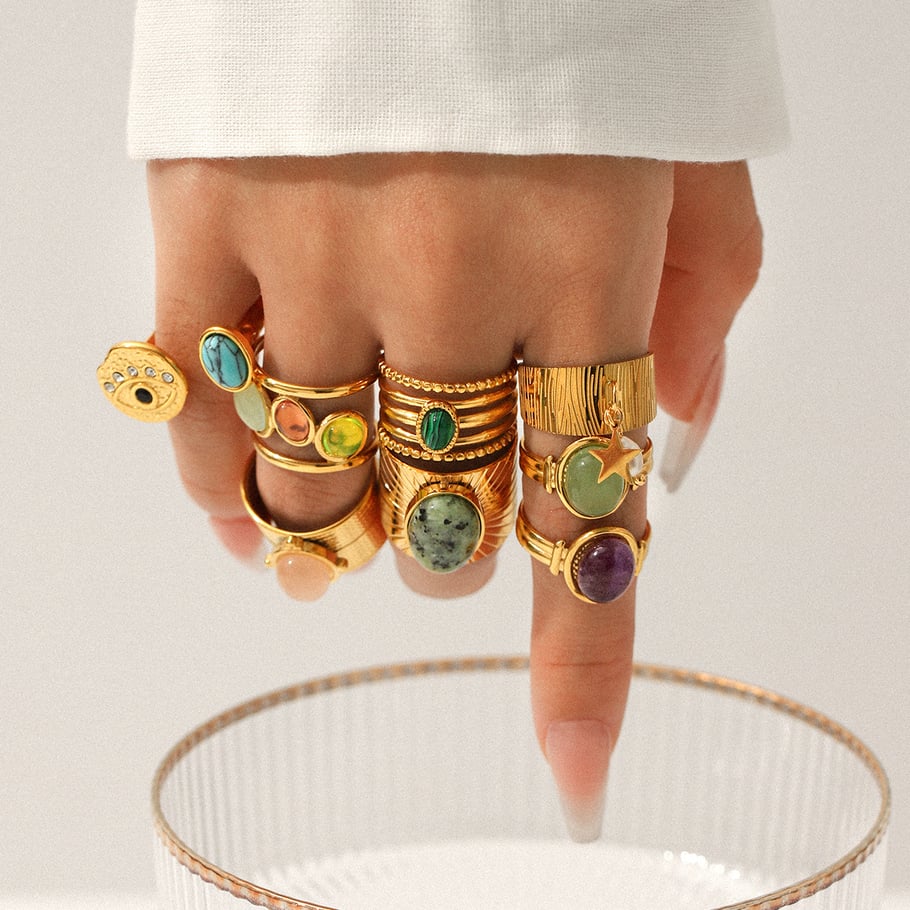1 Piece  Daily Devil's Eye Stainless Steel   Gold Color  Natural Stone Women's Gemstone Rings Picture3