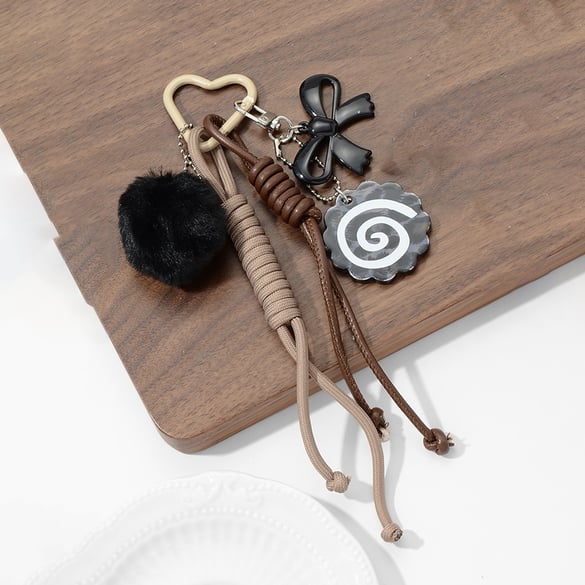 1 Piece Bow Knot Black Plush Ball Bag Charm