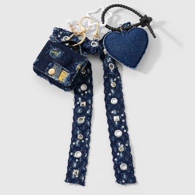 1 pieza de dije para bolso con lazo de corazón de mezclilla h5 