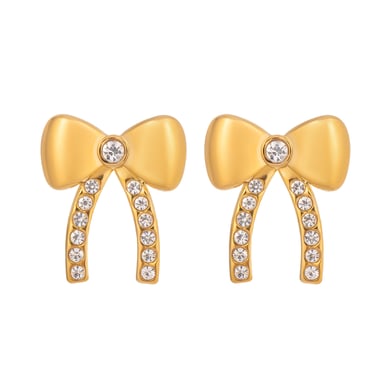 1 paio di eleganti orecchini a bottone in acciaio inossidabile color oro con fiocco h5 Immagine4