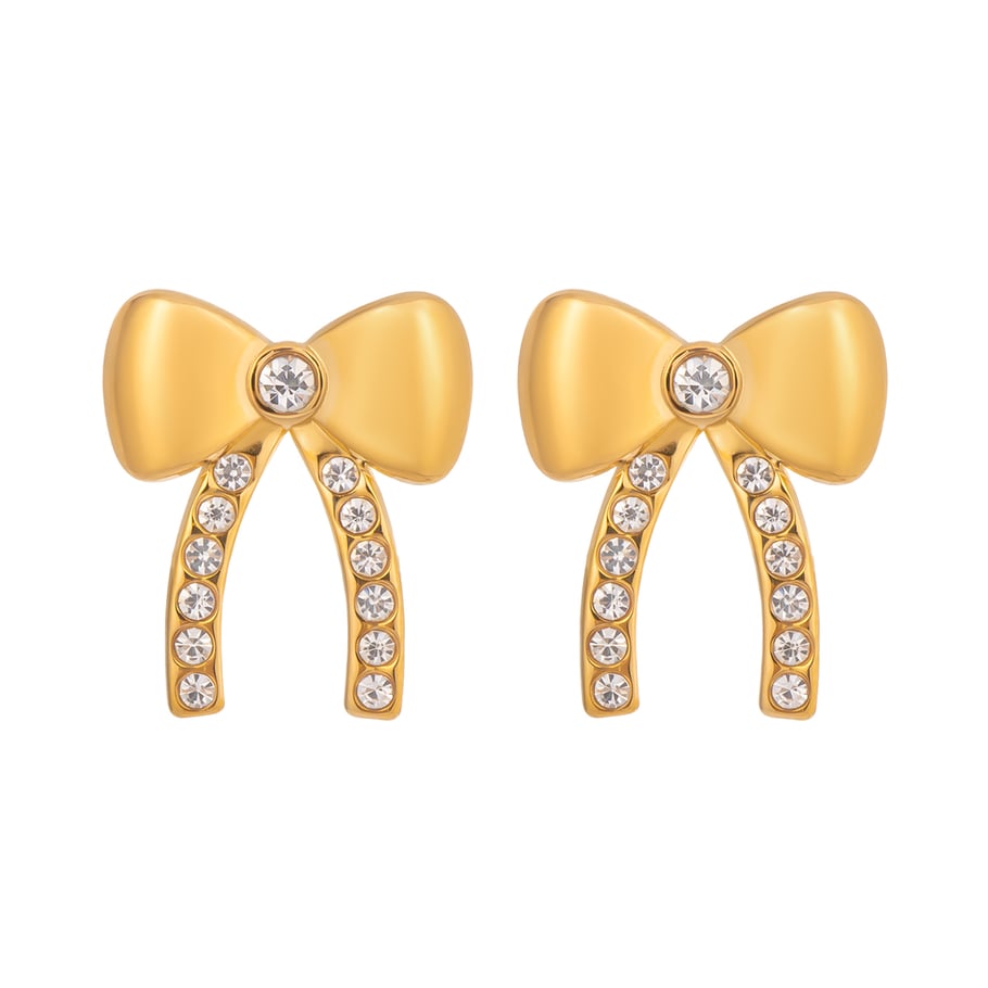 1 paio di eleganti orecchini a bottone in acciaio inossidabile color oro con fiocco Immagine4