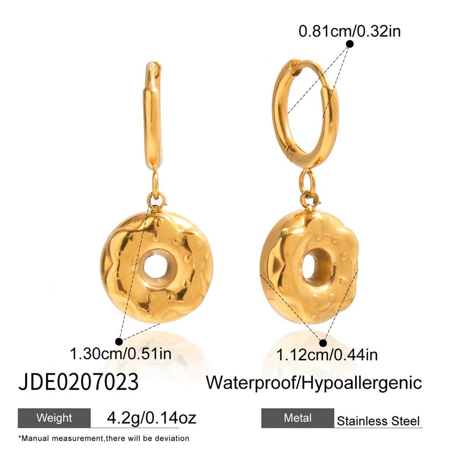 1 Paar romantische Donut-Ohrringe aus Edelstahl in Goldfarbe für Damen Bild2