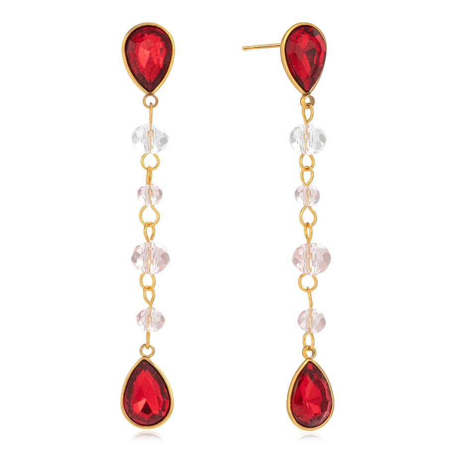 1 Pair Luxurious Red Droplet Stainless Steel Gold Color Women's Drop Earrings 