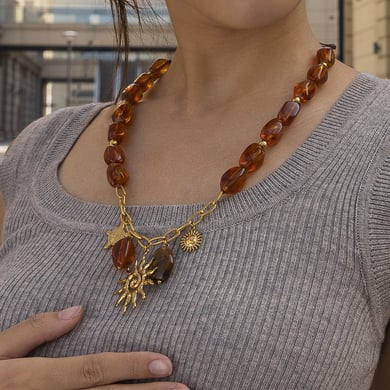 1 Piece Sun Stainless Steel Gold Color Acrylic Beaded Necklace h5 Picture3