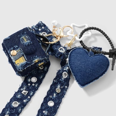 1 pieza de dije para bolso con lazo de corazón de mezclilla h5 Imagen4