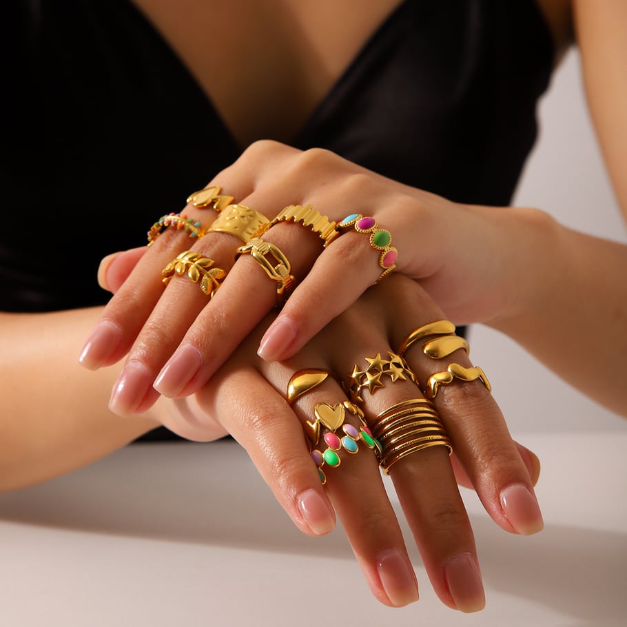 1 Piece Daily Irregular Shape Stainless Steel Gold Color Women‘s Statement Rings h5Picture3