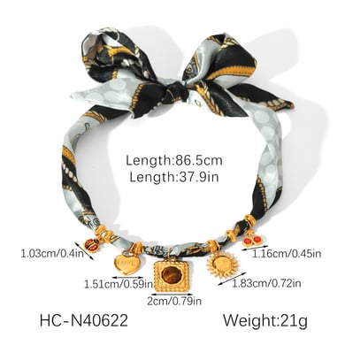Set di 1 collane in tessuto con pietra naturale color oro h5 Immagine2