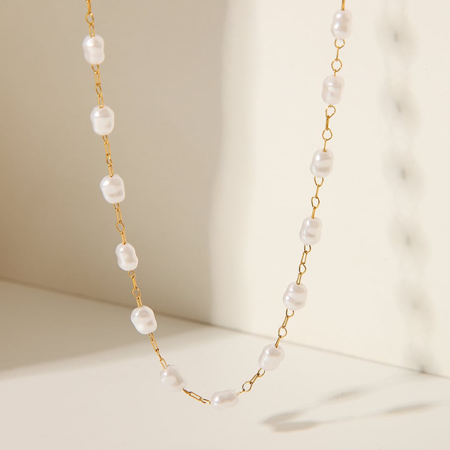 1 Piece Simple  Beads Stainless Steel   Gold Color  Women's Beaded Necklaces Picture4